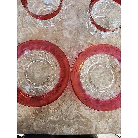 Indiana King Crown Ruby Flash Cups And Saucers, Set Of 2 - Picture 4 of 4